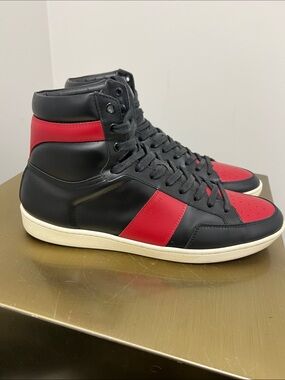 Saint Laurent Black and Red High-Top Leather Sneakers
